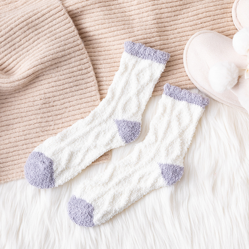 Socks Female Coral Knocker Winter Towel Wild Thickened Sleep Snow Floor Socks In Stockings Half-velvet Fluffy Fuzzy Socks